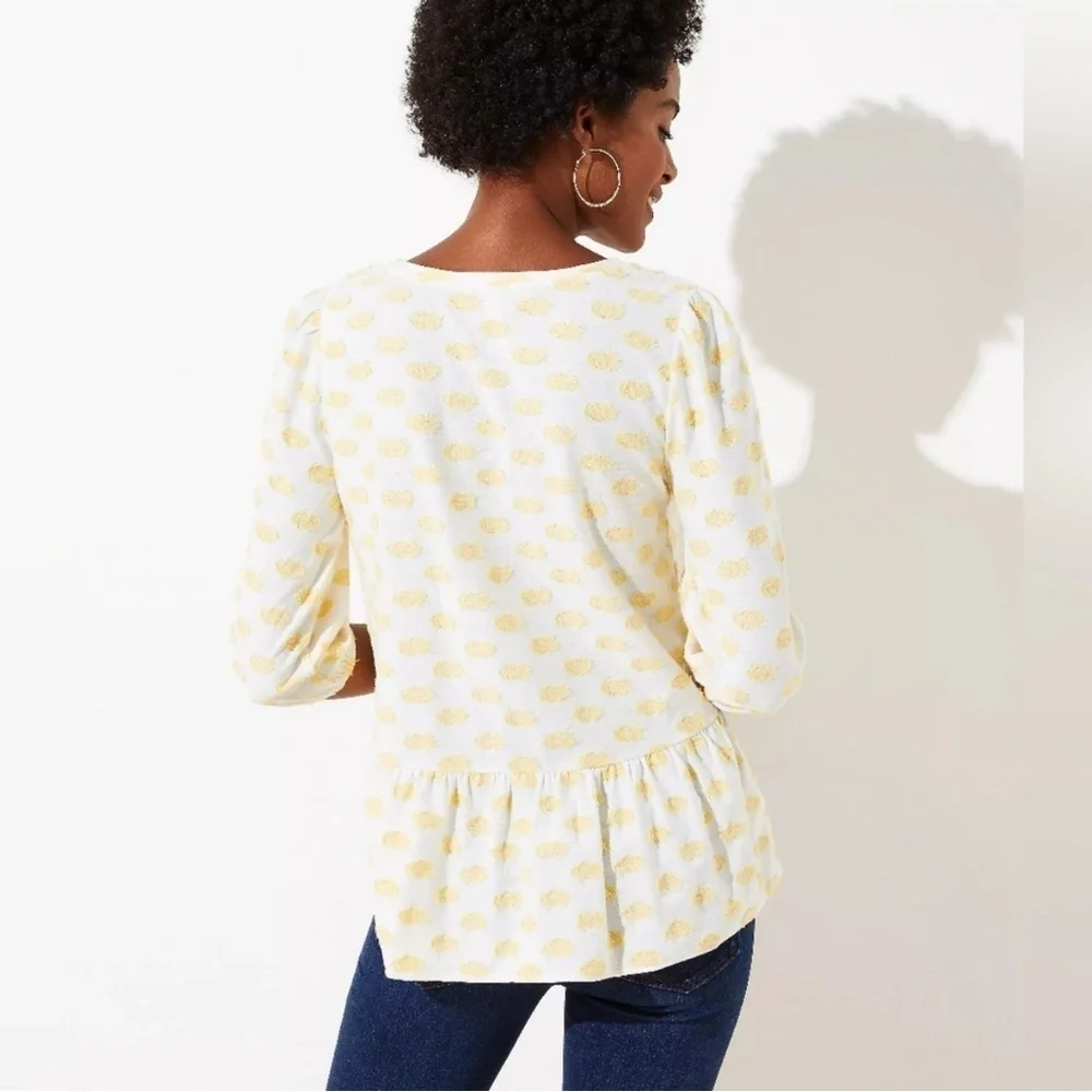 LOFT Yellow Dot Peplum Top - Size Small - NWT - Polka Dot / Spring